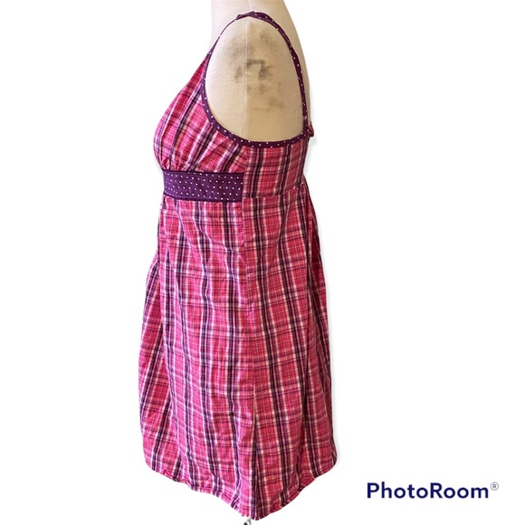 White Polka Dots Purple Pink Plaid Spaghetti Strap Dress - Playful Chic - Picture 3 of 4